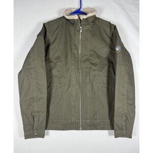 KÜHL Burr Lined Jacket Women's Medium Olive Canvas Sherpa Collar Quilted Lining